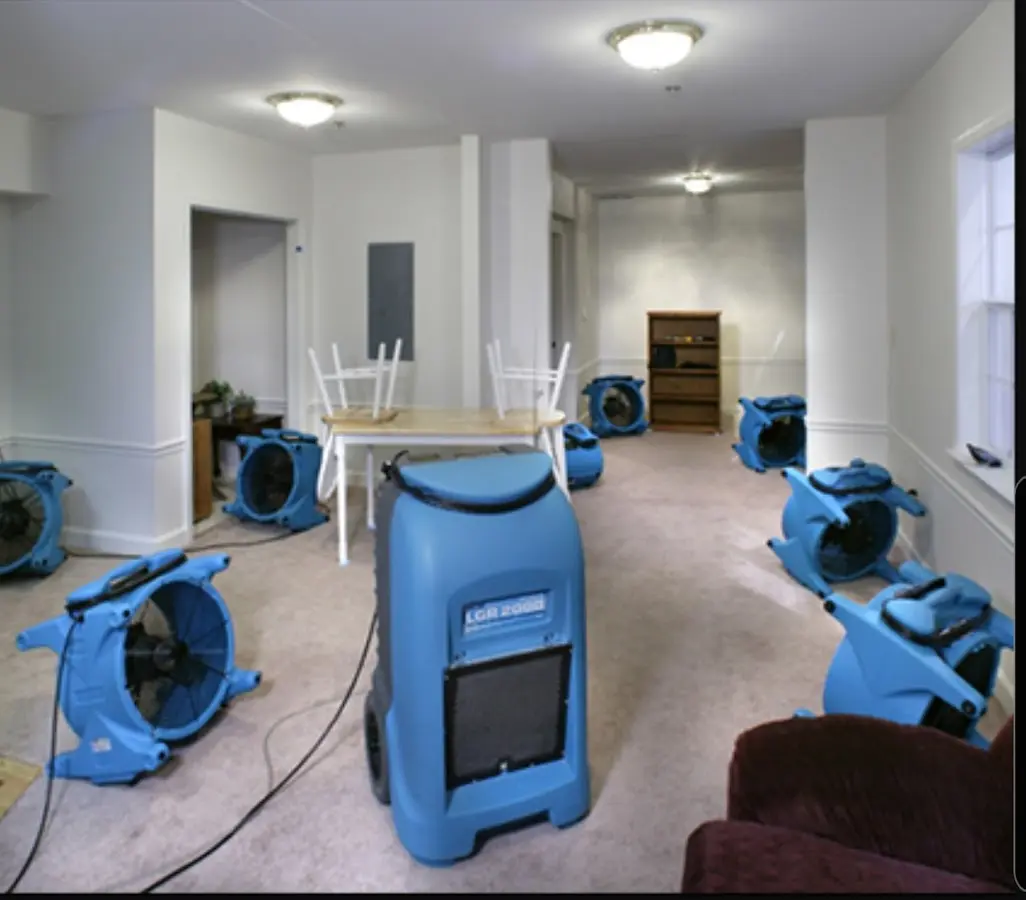 Air movers and dehumidifier setup for Water Extraction & Removal in Parker
